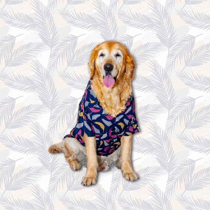 Leafy Affair Dog Shirt (Blue) | SoftTech Fabric