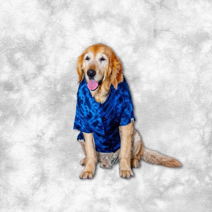 Retro Tie Dye Mandarin Collar Dog Shirt (Indigo) | SoftTech Fabric