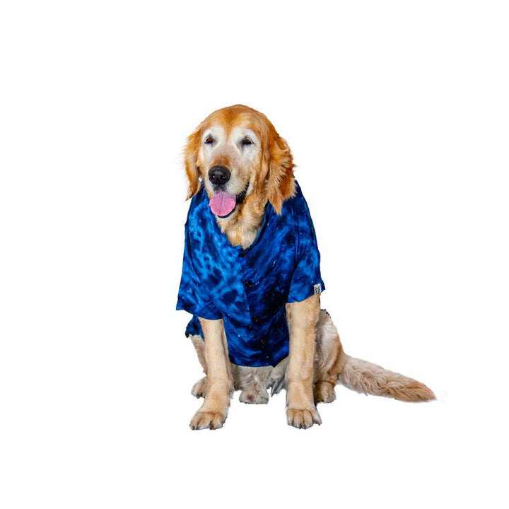 Retro Tie Dye Mandarin Collar Dog Shirt (Indigo) | SoftTech Fabric