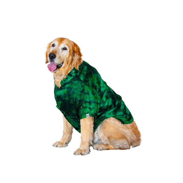 Retro Tie Dye Mandarin Collar Dog Shirt (Forest) | SoftTech Fabric