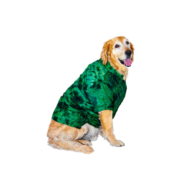 Retro Tie Dye Mandarin Collar Dog Shirt (Forest) | SoftTech Fabric