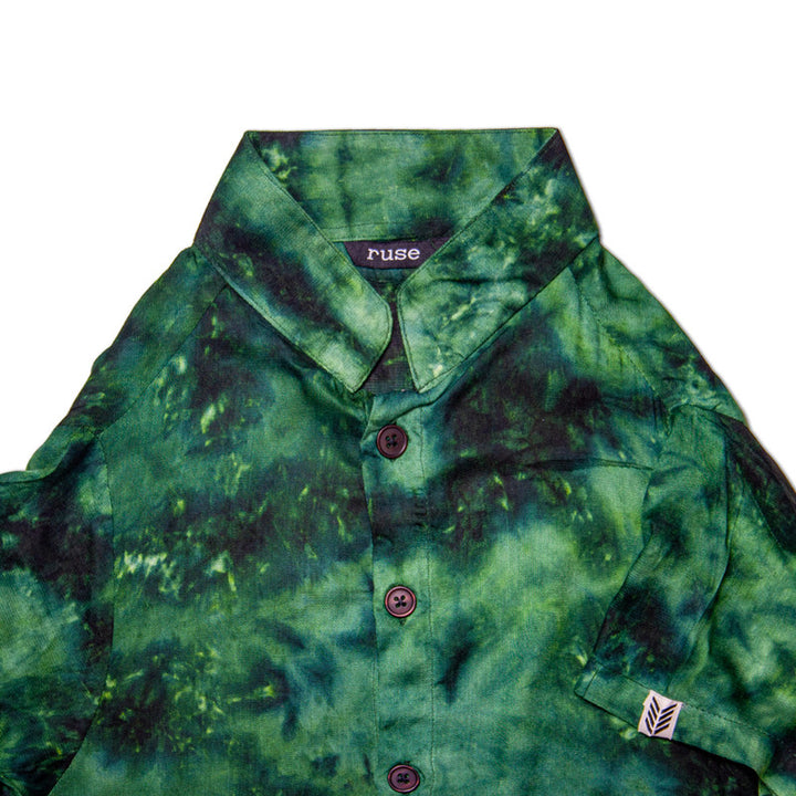 Retro Tie Dye Mandarin Collar Dog Shirt (Forest) | SoftTech Fabric