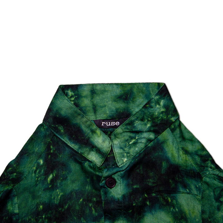 Retro Tie Dye Mandarin Collar Dog Shirt (Forest) | SoftTech Fabric