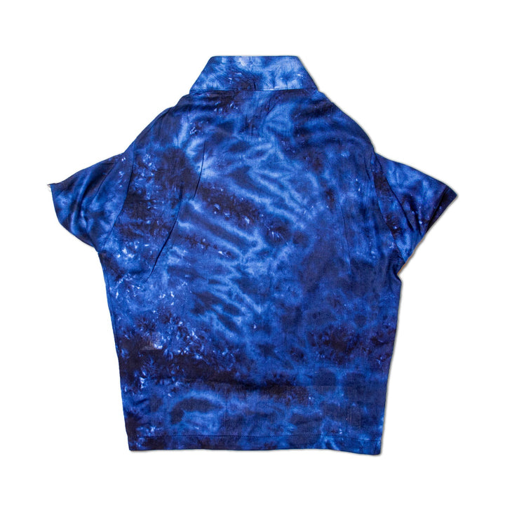 Retro Tie Dye Mandarin Collar Dog Shirt (Indigo) | SoftTech Fabric