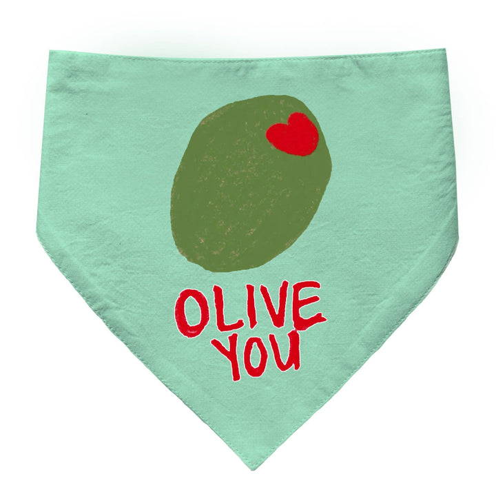 "Olive You" Printed Dog Bandana with Anti Chafing Elastic