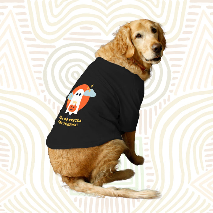 Ruse Basic Crew Neck "Will Do Tricks For Treats" Printed Half Sleeves Dog Tee