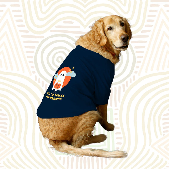 Ruse Basic Crew Neck "Will Do Tricks For Treats" Printed Half Sleeves Dog Tee