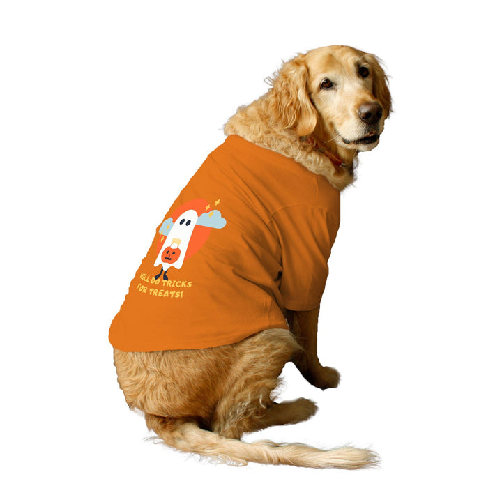 Ruse Basic Crew Neck "Will Do Tricks For Treats" Printed Half Sleeves Dog Tee