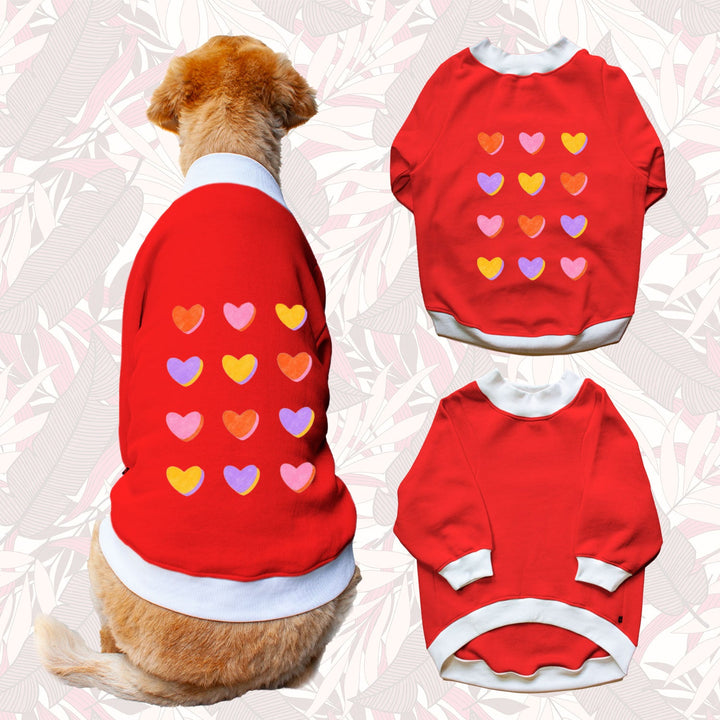 Ruse 'Basics' "Hearts Grid" Printed Crew Neck Full Sleeve Sweatshirt For Dogs