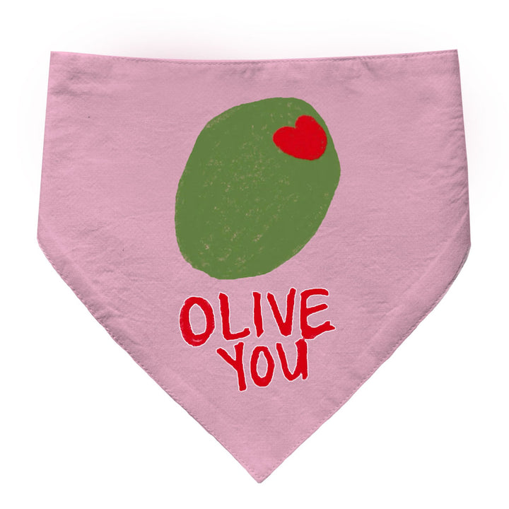 "Olive You" Printed Dog Bandana with Anti Chafing Elastic