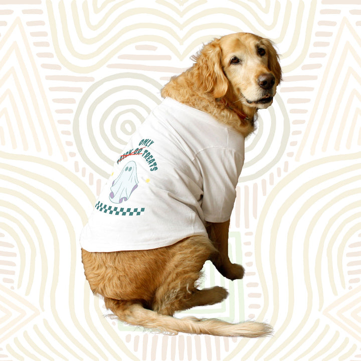 Ruse Basic Crew Neck "Only Treats" Printed Half Sleeves Dog Tee