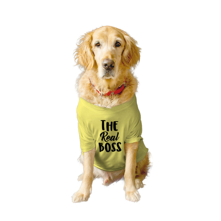 Ruse Summer Twinning Basic Crew Neck "The Real Boss" Printed Half Sleeves Dog and Unisex Pet Parent Tees Set