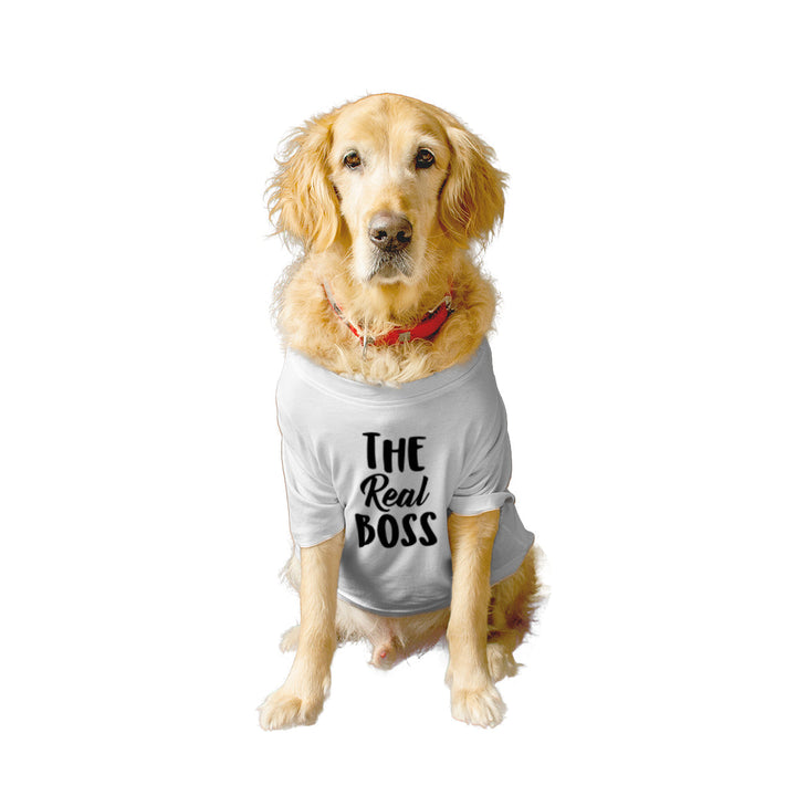 Ruse Summer Twinning Basic Crew Neck "The Real Boss" Printed Half Sleeves Dog and Unisex Pet Parent Tees Set