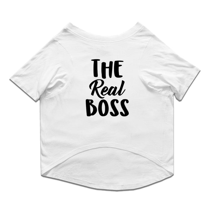 Ruse Summer Twinning Basic Crew Neck "The Real Boss" Printed Half Sleeves Dog and Unisex Pet Parent Tees Set